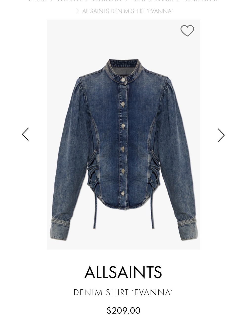 NWOT AllSaints Evanna Denim shirt 🔥